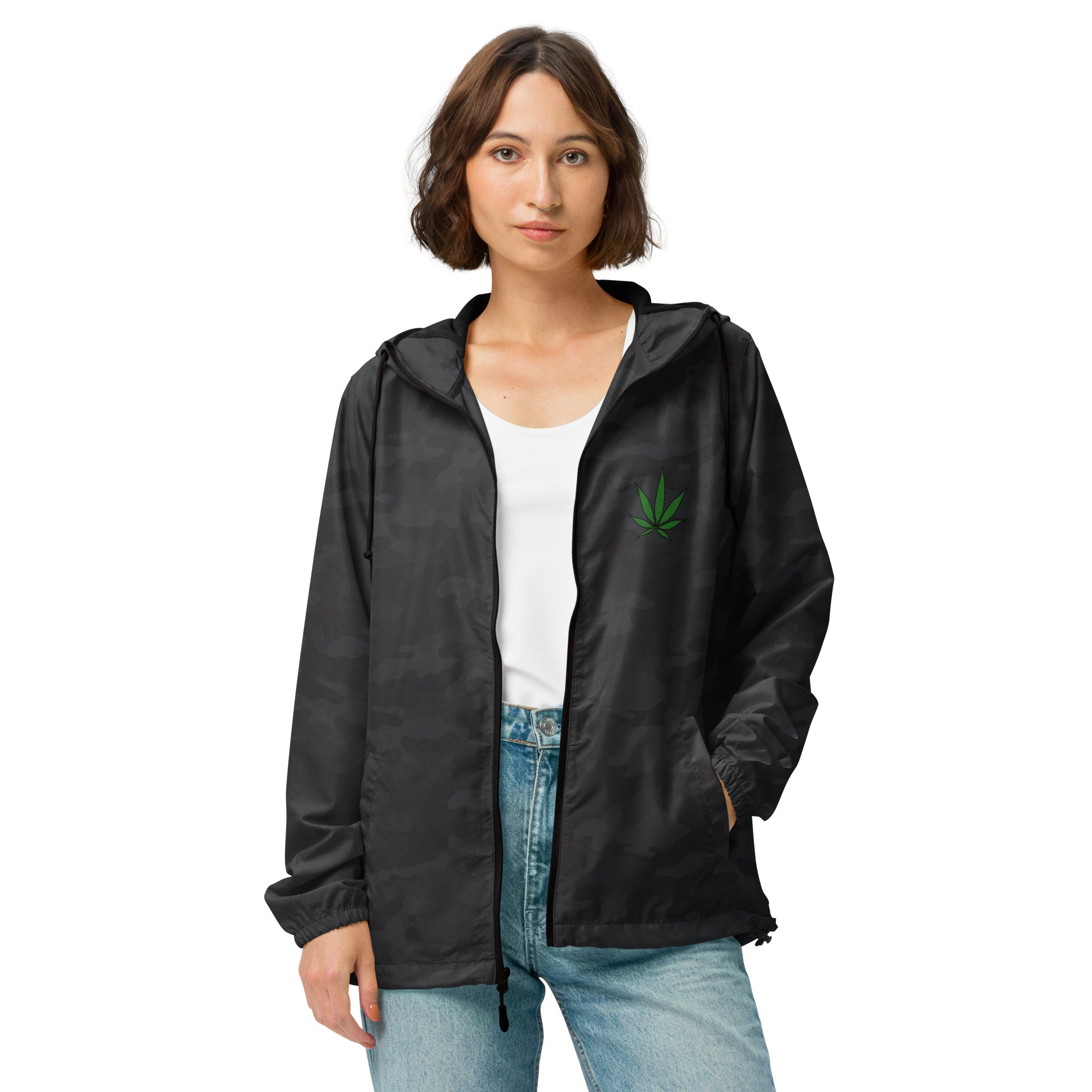 Unisex lightweight zip up windbreaker – Weed 'Merica!